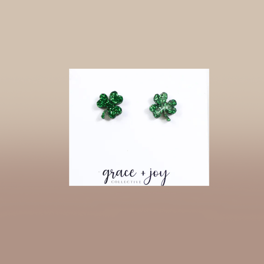 Glitter Shamrock Stud Earring, Acrylic Earrings
