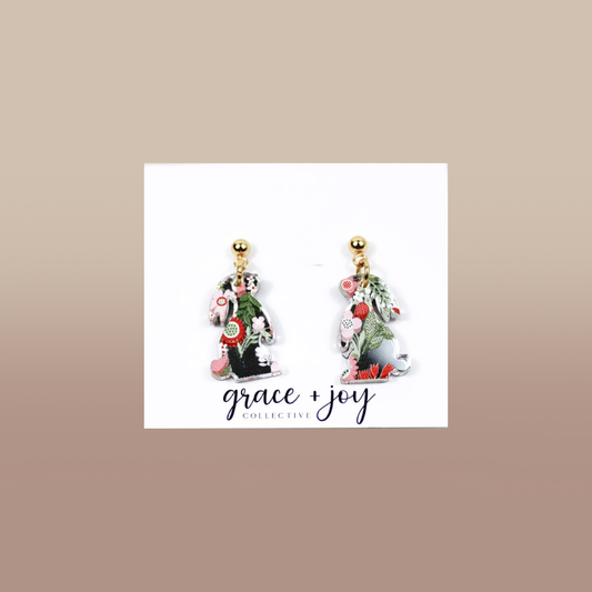 Easter Bunny Floral Dangle Earrings, Acrylic Earrings