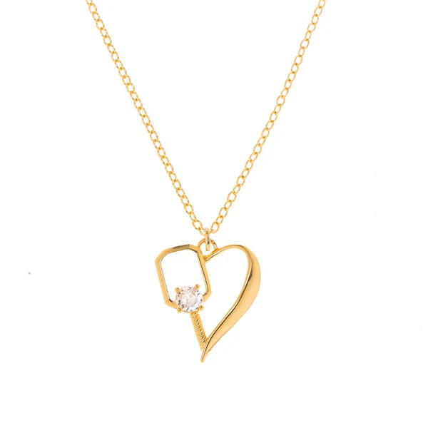 Born to Rally Gold Heart of the Court Pickleball Necklace