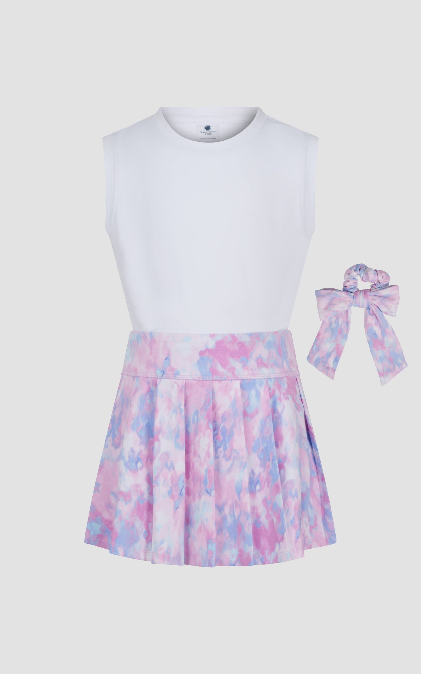 Little Girl Tank Top, Pleated Skort, Scrunchie - 3 PC Set
