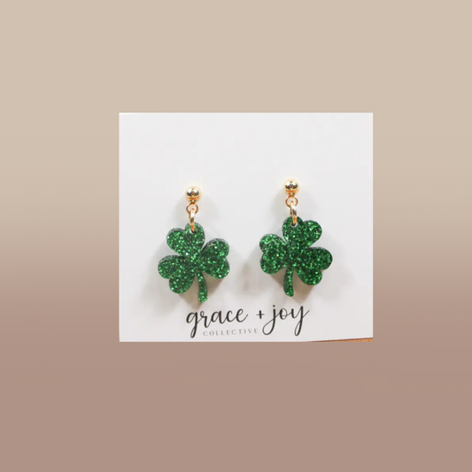 Glitter Shamrock Dangle Earrings, Acrylic Earrings